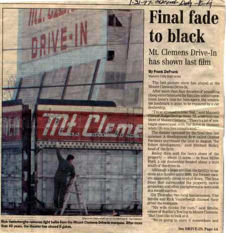 Mt Clemens Drive-In Theatre - NEWSPAPER - PHOTO FROM RG